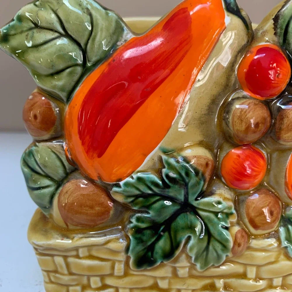 Vintage Lefton Ceramic Fruit Basket Weave Napkin Holder
